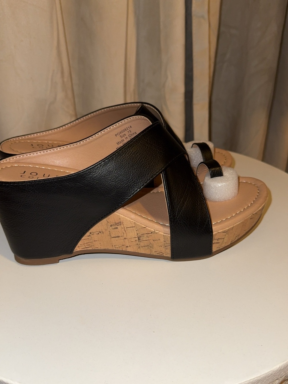 Journey Collection Black Wedge Sandals with Cork Platform - Women